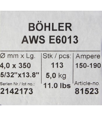 Bohler mma elektroda spawalnicza rutylowo-celulozowa e6013 rc 4.0x350/5.0paczka/20.0karton (cena za 1 paczkę)
