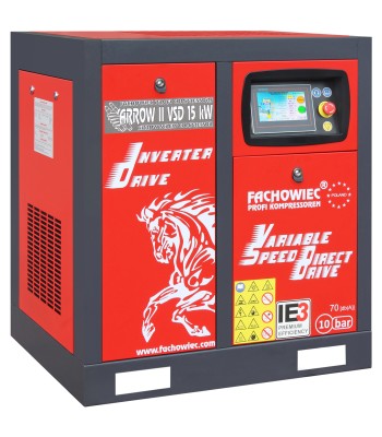 Sprężarka śrubowa profi kompressoren arrow ii 15 kw vsd 720-1800 l/min 10 bar 400v napęd bezpośredni