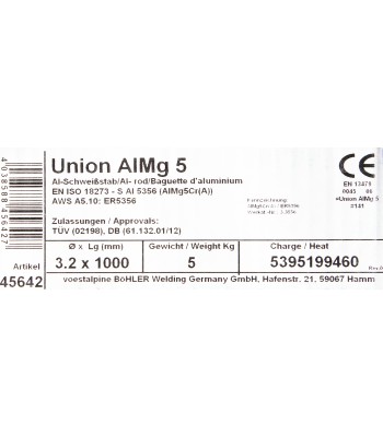Bohler tig drut spawalniczy pręt almg5 5356 aluminium 3.2x1000/opk. 5kg (cena za 1kg)
