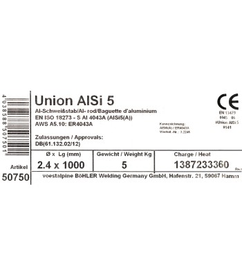 Bohler TIG drut spawalniczy prêt AlSi5 4043 aluminium 2.4x1000/opk. 5kg (cena za 1kg)