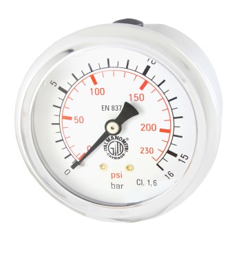 Manometr 63mm GLICERYNA 1/4" TYLNY 16bar