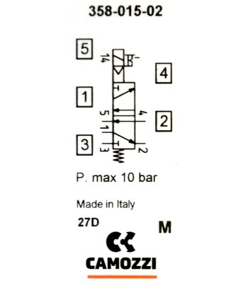 Zawór CAMOZZI 130-358-015-02 5/2 1/8" monostabilny + Cewka 230V AC + Wtyczka