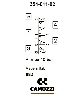 Zawór CAMOZZI 354-011-02 5/2 1/4" bistabilny + Cewka 24VAC / 12VDC + Wtyczka
