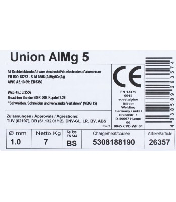 Bohler MIG drut spawalniczy 5356 ALMg5 1.0x7kg szpula (cena za 1 szpulê)