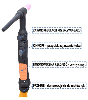 Uchwyt spawalniczy TIG 26V 4m £W35/50 Zawór + przycisk CX80/CX90 WTYK 2 PIN