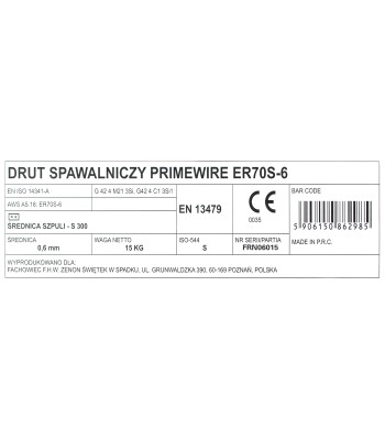 PrimeWire MAG drut spawalniczy ER70S-6 G3Si1 SG2 0.6mm 15kg S300 szpula plastykowa.
