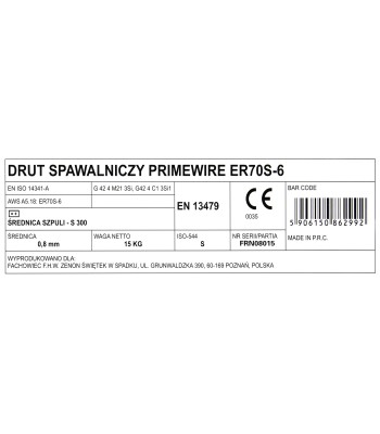 PrimeWire MAG drut spawalniczy ER70S-6 G3Si1 SG2 0.8mm 15kg S300 szpula plastykowa.