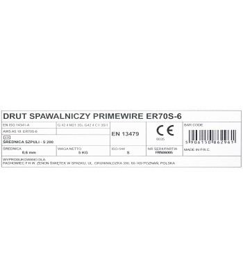 PrimeWire MAG drut spawalniczy ER70S-6 G3Si1 SG2 0.6mm 5kg S200 szpula plastykowa.