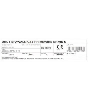 PrimeWire MAG drut spawalniczy ER70S-6 G3Si1 SG2 0.8mm 5kg S200 szpula plastykowa.