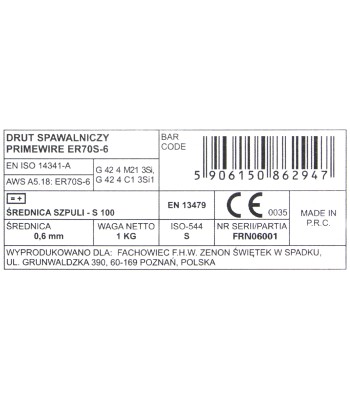 PrimeWire MAG drut spawalniczy ER70S-6 G3Si1 SG2 0.6mm 1kg S100 szpula plastykowa.