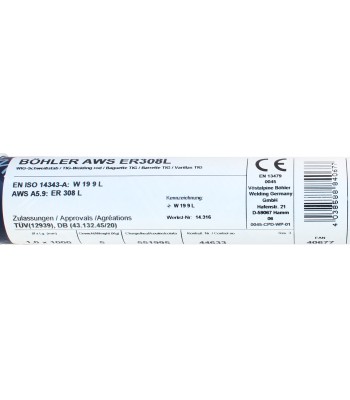 Bohler TIG drut spawalniczy prêt TIG 308L chromowo-niklowy 1.0x1000/opk. 5kg (cena za 1kg)