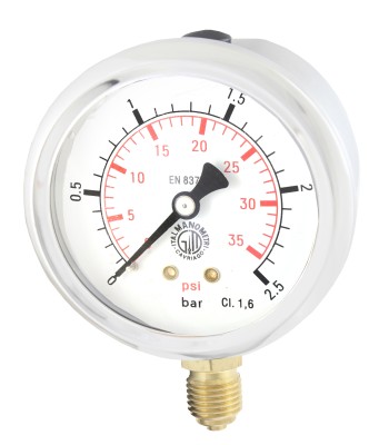 Manometr 63mm GLICERYNA 1/4" DOLNY 2.5 bar