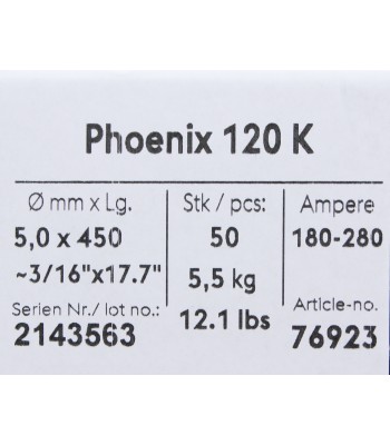 Bohler MMA elektroda spawalnicza zasadowa Phoenix 120K B 5.0x450/5.5paczka/22.0karton (cena za 1 paczkê)