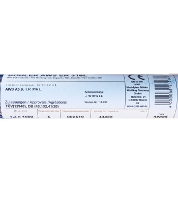 Bohler TIG drut spawalniczy prêt TIG 316L chromowo-niklowy 1.2x1000/opk. 5kg (cena za 1kg)