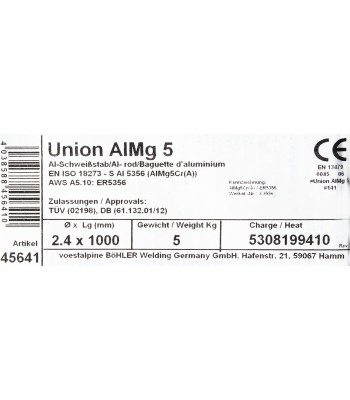 Bohler TIG drut spawalniczy prêt AlMg5 5356 aluminium 2.4x1000/opk. 5kg (cena za 1kg)