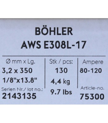 Bohler MMA elektroda spawalnicza chromowo-niklowa 308L 3.2x350/4.4paczka/17.6karton (cena za 1 paczkê)