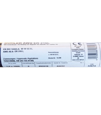 Bohler TIG drut spawalniczy prêt TIG 316L chromowo-niklowy 1.0x1000/opk. 5kg (cena za 1kg)