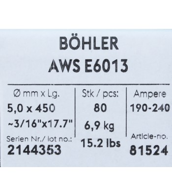 Bohler MMA elektroda spawalnicza rutylowo-celulozowa E6013 RC 5.0x450/6.9paczka/27.6karton (cena za 1 paczkê)