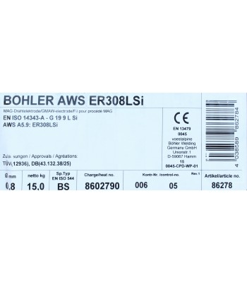 Bohler MIG drut spawalniczy 308LSi chromowo-niklowy 0.8X15kg szpula (cena za 1 szpulê)