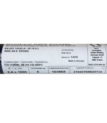 Bohler TIG drut spawalniczy prêt TIG 308L chromowo-niklowy 2.4x1000/opk. 5kg (cena za 1kg)
