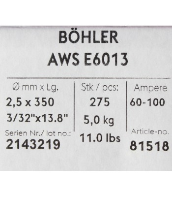 Bohler MMA elektroda spawalnicza rutylowo-celulozowa E6013 RC 2.5x350/5.0paczka/20.0karton (cena za 1 paczkê)