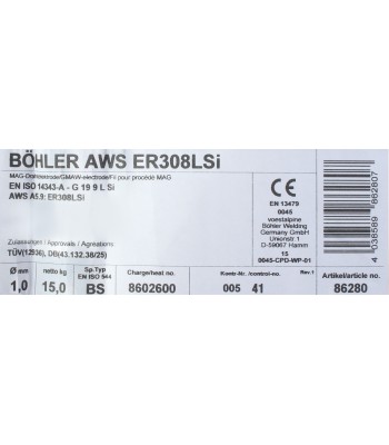 Bohler MIG drut spawalniczy 308LSi chromowo-niklowy 1.0X15kg szpula (cena za 1 szpulê)