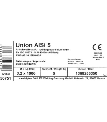 Bohler TIG drut spawalniczy prêt AlSi5 4043 aluminium 3.2x1000/opk. 5kg (cena za 1kg)