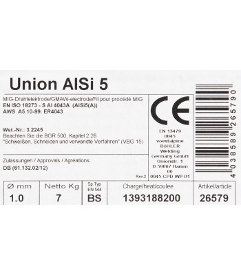 Bohler MIG drut spawalniczy 4043 ALSi5 1.0x7kg szpula (cena za 1 szpulê)